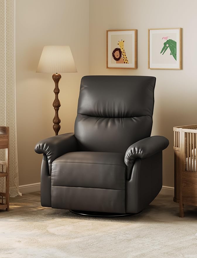 GAOMON Swivel Rocking Recliner Chair Manual Leather Recliner Glider with Lumbar Support &amp Padded Armrest Comfortable Rocker Nursery Single Sofa for Living Room and Bedroom (Black)