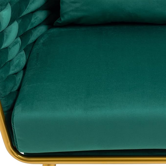 Generic Velvet Accent Chair Modern Upholstered Armchair Tufted Chair with Metal Frame Single Leisure Chairs for Living Room Bedroom Office Balcony Emerald
