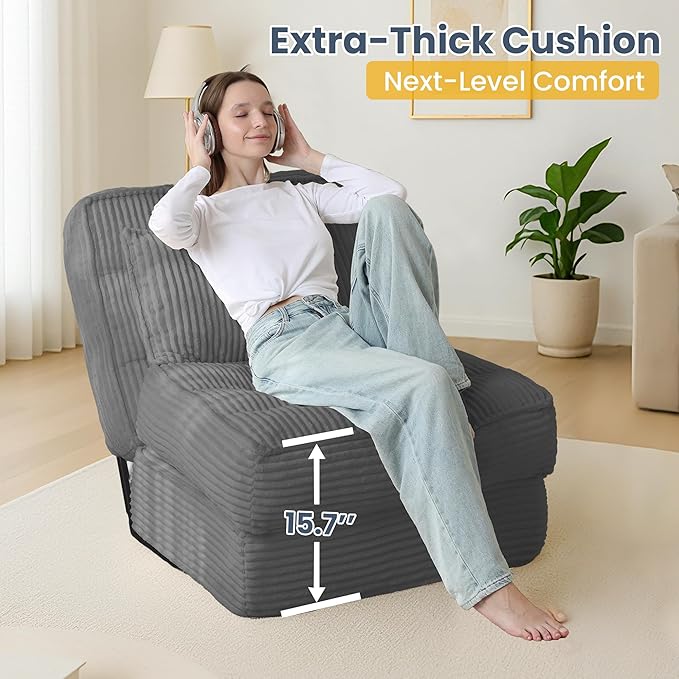 Single Convertible Sofa Bed with Fixed Frame &amp Thickened Cushion Boneless Couch Folding Chair Bed with 5-Position Adjustable Backrest Pull-Out Futon with Pillow for Small Spaces ApartmentGrey
