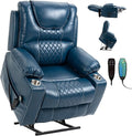 Oversized Power Lift Recliner Chair for Big and Tall Elderly 25 Extra Wide Electric Recliner Chair Living Room Sofa with Massage Heating Dual Motor Leather Home Theater Seat Blue