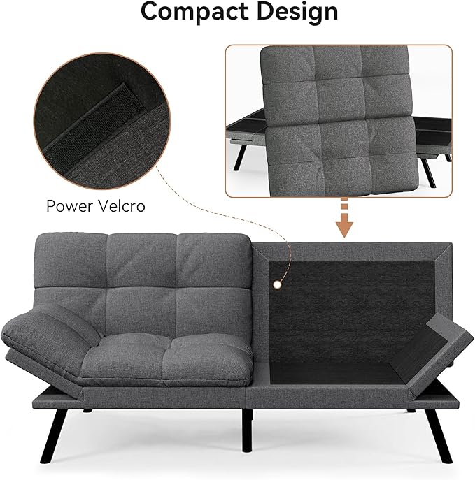 Vyfipt Convertible Futon Sofa Bed 71 Memory Foam Futon Couch with DetachableAdjustable BackrestLinen Fabric Folding Small Loveseat Sleeper for for Living RoomRVOfficeApartmentLight Grey