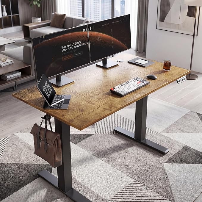 Claiks Electric Standing Desk Adjustable Height Stand up Desk 48 * 24 Inches Sit Stand Home Office Desk with Splice Board Black Frame/Vintage Brown Top