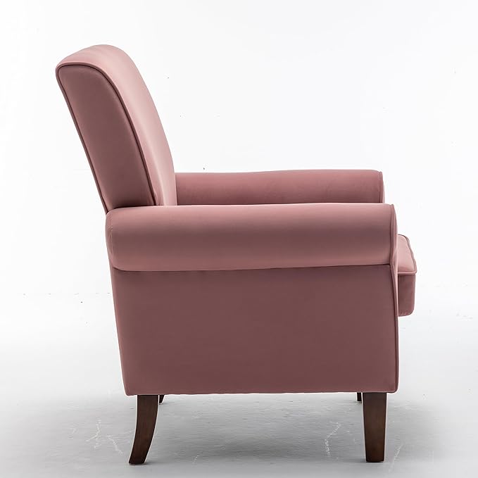 Classic Accent Armchair with Birch Wood Frame and Comfortable Rolled Armrests Arm Chairs for Living Room Bedroom and Office Decor Rose
