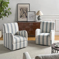 HULALA HOME Swivel Accent Chairs Set of 2 with Stripe Pattern Farmhouse Fabric Upholstered Armchairs with Metal Base 360° Swivel Traditional Sofa Chairs for Living Room Bedroom Blue