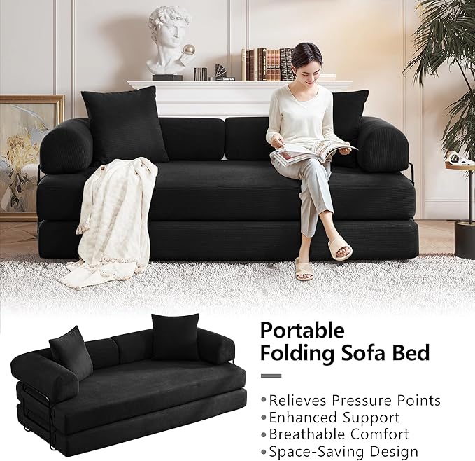 4-in-1 Free Combination Loveseat Convertible Sleeper Sofa Bed Floding Accent Futon Couch Corduroy Modular Sectional Sofa&ampCouch King Size Floor Daybed for Living Room Apartment Office Furniture