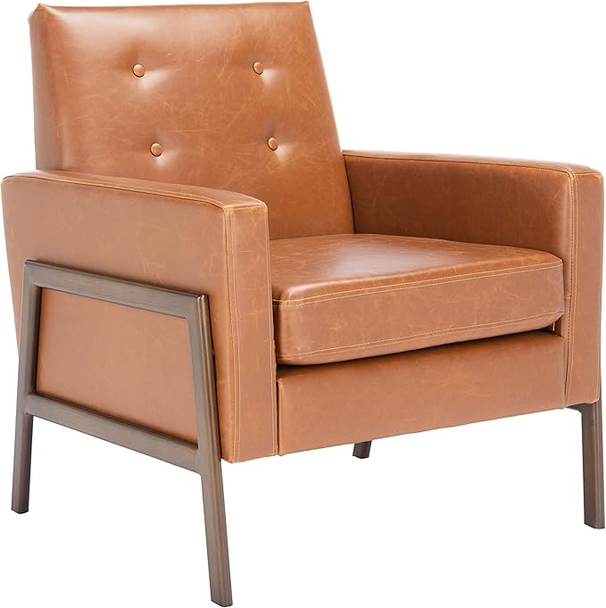 SAFAVIEH Home Collection Roald Faux Leather Sofa Accent Club Chair ACH6209C Light Brown/Antique Coffee