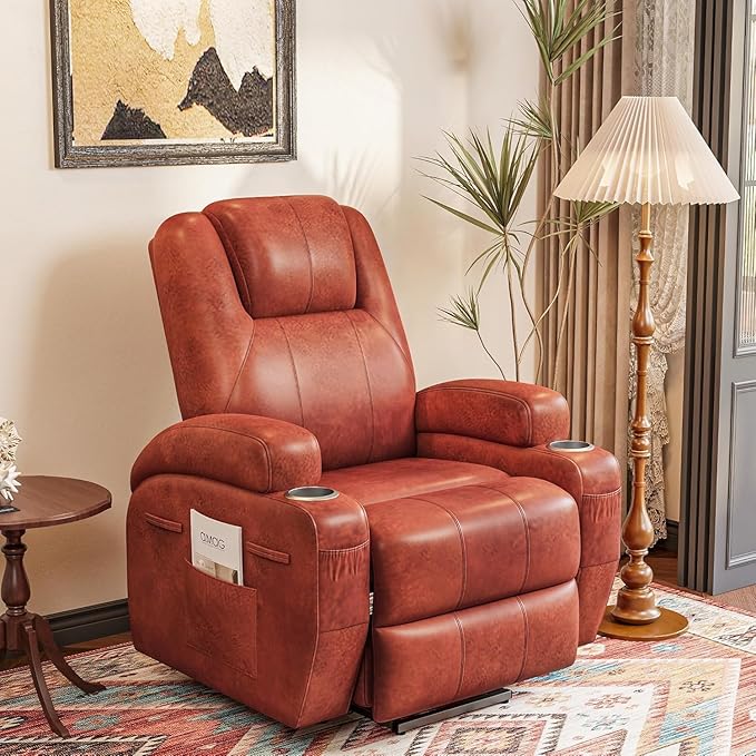 Flamaker Power Lift Recliner Chair Electric Lift Recliner for Elderly Power Lift Recliner Chair with Cup Holders Side Pockets for Living Room (Leathaire Dark Brown)