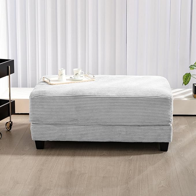 Corduroy Ottoman for Sectional Sofa Modular Footrest with Wooden Legs 43.7 x 29.1 x 18.5 Inches Convertible Furniture for Living RoomGray
