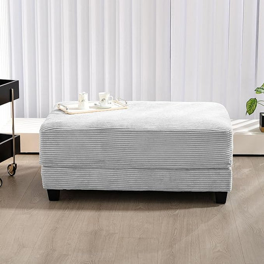 Corduroy Ottoman for Sectional Sofa Modular Footrest with Wooden Legs 43.7 x 29.1 x 18.5 Inches Convertible Furniture for Living RoomGray