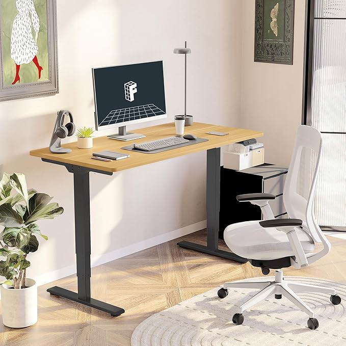FLEXISPOT E6 3-Stage Dual Motor Electric Standing Desk 48 x 30 Sit Stand Up Desk Holds 220 lbs Adjustable Height w/Memory Presets One-Piece Maple Desktop &amp Black Frame Ships in 2 Boxes