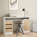 Tvilum Function Plus Computer Desk with Storage Cabinet 3 Handle-Free Drawers Two-Tone White and Oak Color Finish