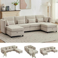 Sectional Modular Sofa with Storage Sectional U Shaped Couches for Living Room Cloud Convertible Sectional Sofa with Chaise 6-Seat Couch with Cushions Adjustable Backrest Khaki