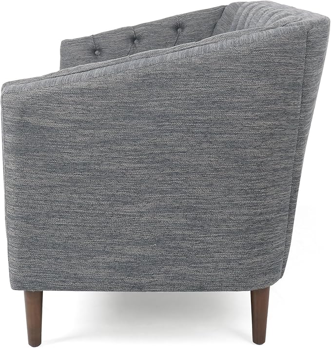 Charcoal Fabric Loveseat Tub-Shaped 2-Seater Sofa with Button-Tufted Stitch Contemporary Living Room Furniture with Birch Wood Legs Cozy Lounge Chair
