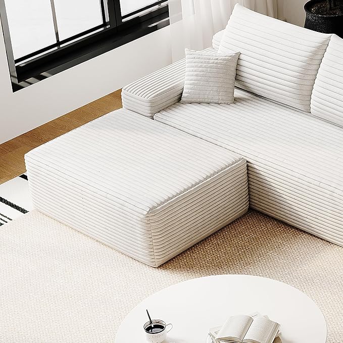 37.4 Plush Corduroy Ottoman Upholstered Cloud Ottoman for Boneless Couch in a Box Modular Sectional Couches for Living Room Compressed Memory Foam No Assembly Require White