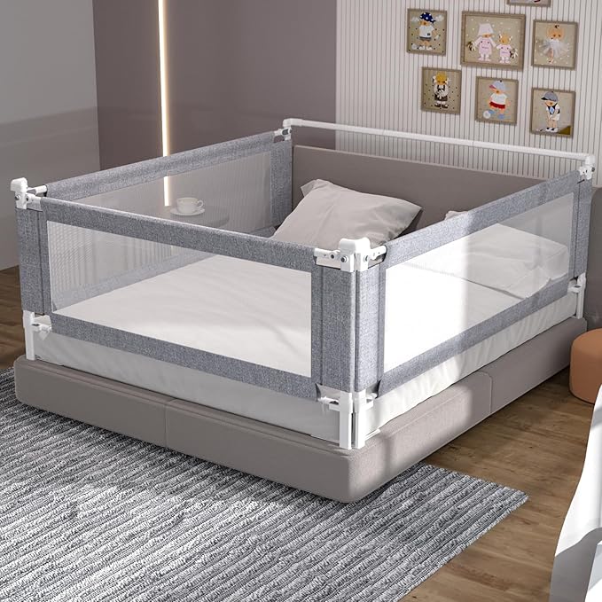 3-Piece Califormia King Size Bed Rail for Toddlers - Adjustable Baby Bed Rail Guard Kids Safety for Califormia King Size Bed (82.7x82.7x70.8-Grey)