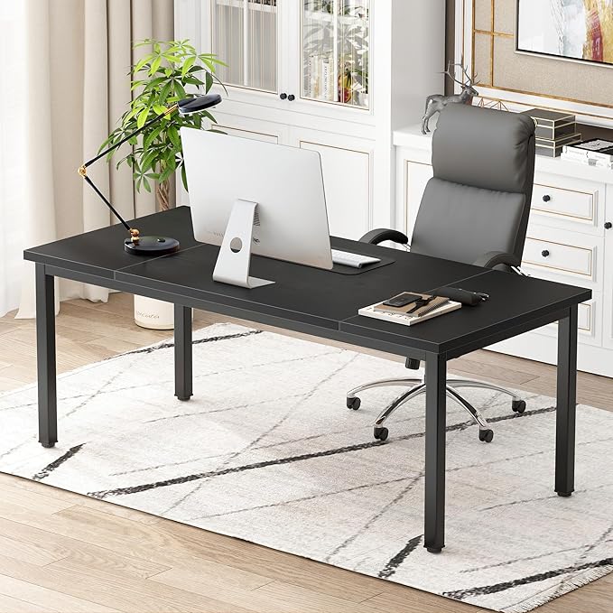 DlandHome 71 inches X-Large Computer Desk Composite Wood Board Decent and Steady Home Office DeskBlack