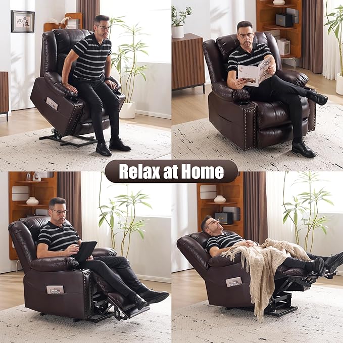Power Lift Recliner Chair for Elderly Oversized Leather Lift Chair with Heat and Massage Dual Motor Zero Gravity Power Recliner Chair with Adjustable Headrest Cup Holder &amp USB Port