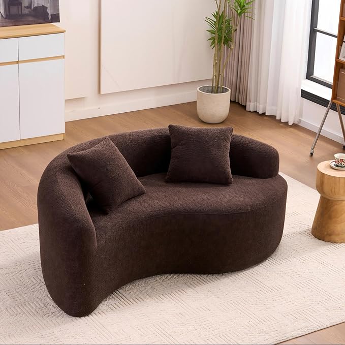 66.9'' Modular Sectional Loveseat Chenille Upholstered Boneless Curved Loveseat with Deep SeatCombination Round Sofa for Coffee Shop Game Room Office (Brown 66.9 Inch)