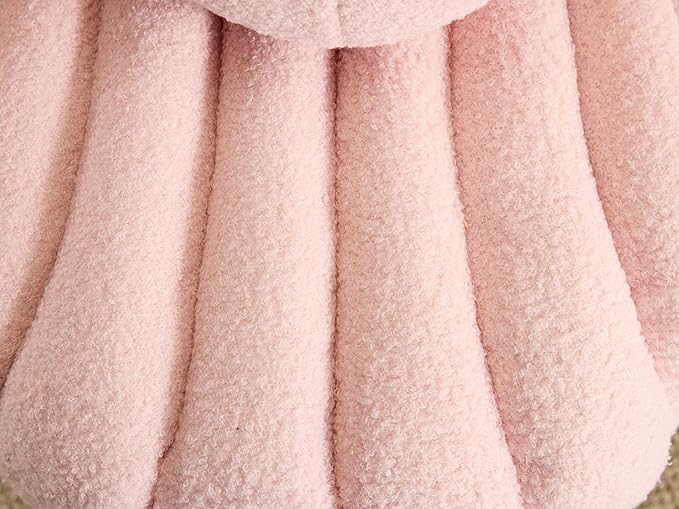 VINGLI Shell-Shaped Teddy Fleece Accent Vanity Chair with BackComfy Pink and Gold Desk Chair No WheelsCute Small Pearl Deco PillowGift for Girls/Womenfor MakeupOfficeDiningNailSewingBedroom