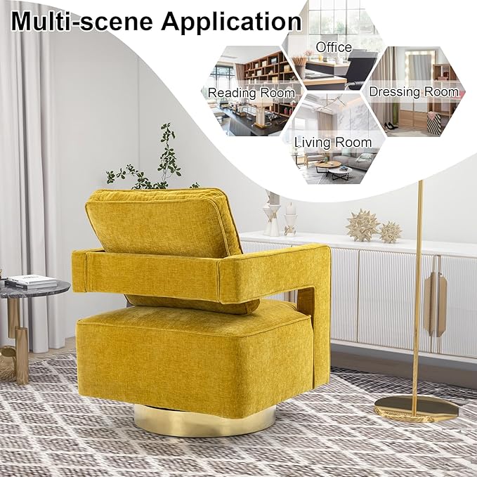 ODUWA Swivel Barrel ChairsModern Square Chenille Arm Chair with Gold Stainless Steel BaseUpholstered Comfy 360 Degree Swivel Single Club ChairLeisure Chair