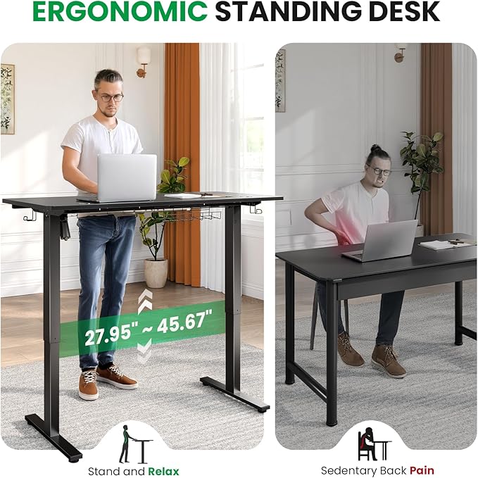 SIAGO Electric Standing Desk Adjustable - 63 x 24 Inch Sit Stand up Desk with Cable Management - 3 Memory Preset Adjustable Height Table