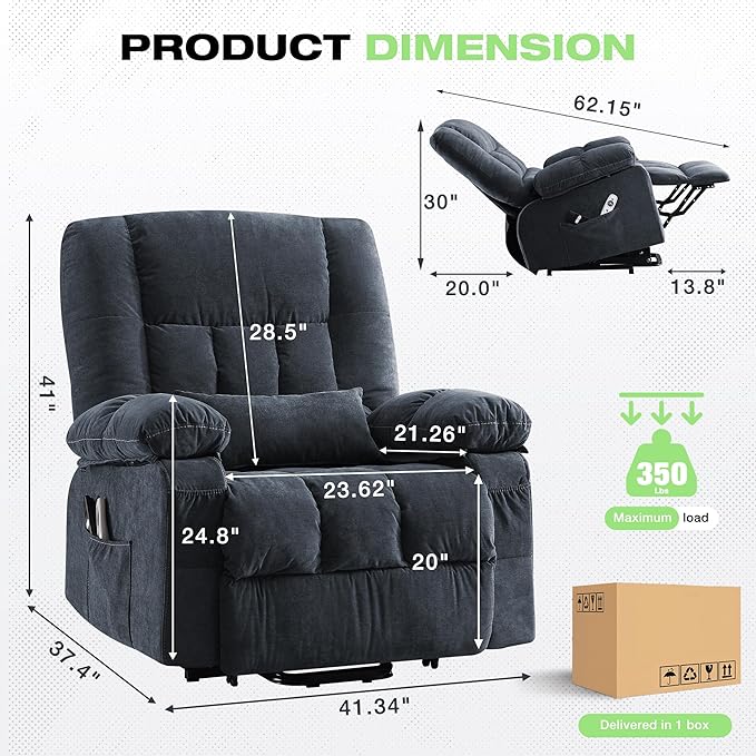 BOSMILLER Power Lift Recliner Chair with Massage and Heat for ElderlyElectric Lift Chair with USB Charging Runction and Side Pockets Suitable for Living Rooms and bedroomsBlue