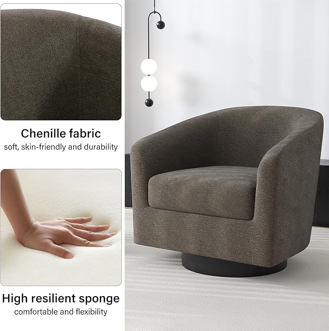 Swivel Barrel Accent Chair Modern Round Chenille Fabric Arm Chair for Living Room Bedroom Comfy Club Reading Chairs for Adults（Chenille Fabric Tan Set of 2