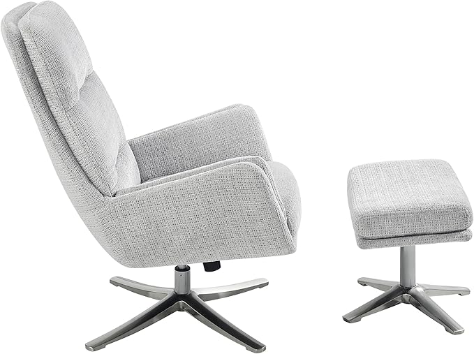 Lexicon 360 Degree Swivel Accent Chair with Ottoman Chenille Upholstered Swivel Lounge Chair with Armrest Criss-Cross Legs and Footstool for Living Room/Office/Bedroom Gray