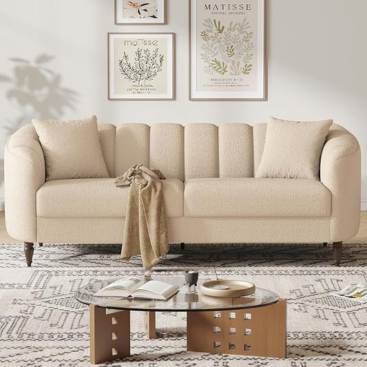 82 Inch Loveseat Sofa Modern Couch and Sofa Curved Petal Design Furniture Sturdy and Easy Installation Small Sofa for Living Room Bedroom Office and Apartment Terry Fleece Fabric Apricot
