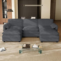 113.7 U Shaped Cloud Couch Sectional for Living Room Modern Modular Deep Seat Sofa with Movable Ottoman Comfy Fluffy Chenille Sectional Sofa Set Grey