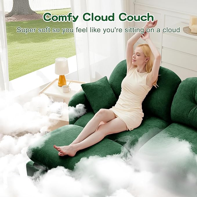 107 Modular Sectional Sofa Comfy U Shaped Cloud Couch with Ottoman Chenille Sofa Sleeper Deep Seat Sofas with Throw Pillows for Apartment-Green