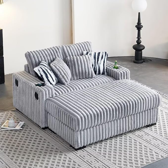 Oversized Sofa Corduroy Upholstered Cloud CouchCup Holders and USB Ports &amp Wirelessly Charged &amp Bluetooth Speakers Deep Seat for Loveseat Living Room Office