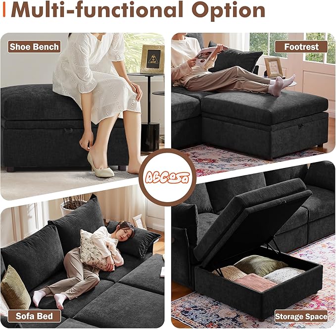 ABCASA Removable Ottoman with Storage Black