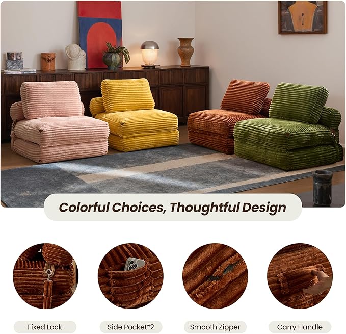 ovios Folding Sofa Bed Foldable Sleeper Chair Floor Futon Comfy Portable Convertible Fold Out Lounge Chairs for Living Room Bedroom Brown