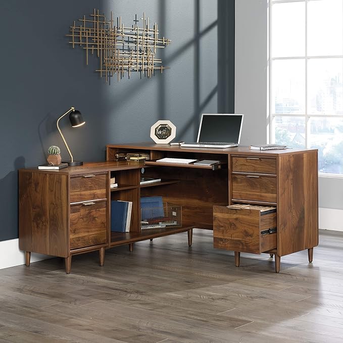 Sauder Clifford Place L-Desk L: 59.06 x W: 53.54 x H: 30.2 in Grand Walnut finish