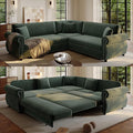 88.2 Sleeper Sofa Bed Sectional Couches for Living Room/Apartment Chenille L Shaped Couch with Pull Out Couch Bed Convertible Sectional Sofa with Rolled Arm &amp Nailhead Trim Green