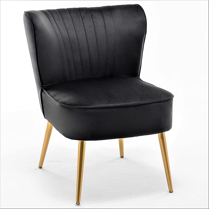 Modern Velvet Accent Chair for Living Room Bedroom or Entryway Stylish and Comfortable Armless Design with Metal Legs Black