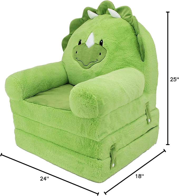 Soft Landing - Elite Seats - Premium Character Sofa Seat &amp Transformable Fold-Out Lounger with Carrying Handle – Dino