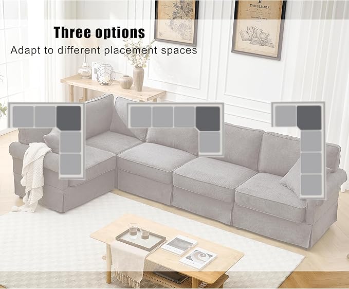 Modular Sectional Sofa SetConvertible L Shaped Couch5 SeatReversible Sectional Sofa CouchUpholsteredCorner SofaRolled ArmsSoft Linen Fabric (Dark Gray)