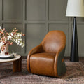 Two-Tone Leather Swivel Barrel Chair Accent Chair with Solid Wood Frame No Assembly for Living Room or Office (Brown)