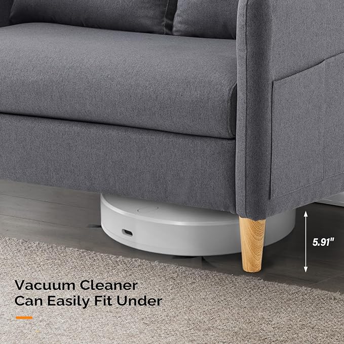 VINGLI 47 Small Couch Dark Grey Linen Loveseat Sofa Mini Couch Mid Century Modern Decor Love Seat for Small Spaces Living Room Bedroom Play Room