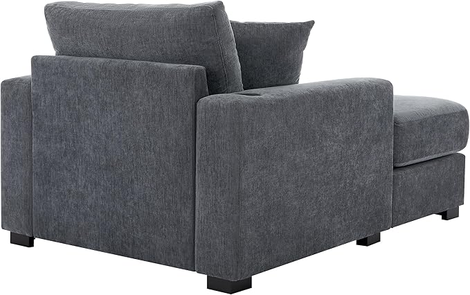 Oversized Chenille Fabric Chaise Lounge Chair Indoor 43.5 Oversized Chaise Lounger Modern Style Sofa Couch With Pillows Charge Station &amp Cup Holders For Living Room Office (Blue Gray 43.5)