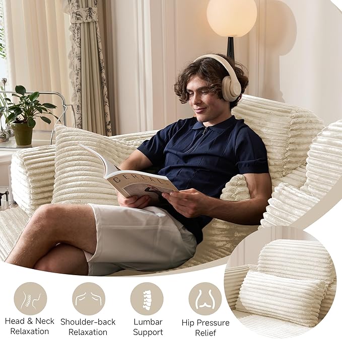 79 Sofa Bed Deep Seat 32 Sleeper Sofa 5-in-1 Convertible Sofa Bed Boneless Couch in a Box Corduroy Floor Futon with Thickened backrest and Headrest Pillows Side Pockets White