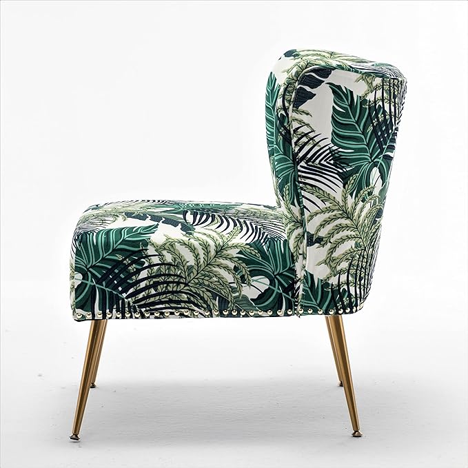 Thia Armless Accent Chair for Living Room Elegant Seat with Nailhead Trim Gold Metal Legs and Comfortable Curved Back 28 D x 25 W x 29.5 H 01 Floral Print