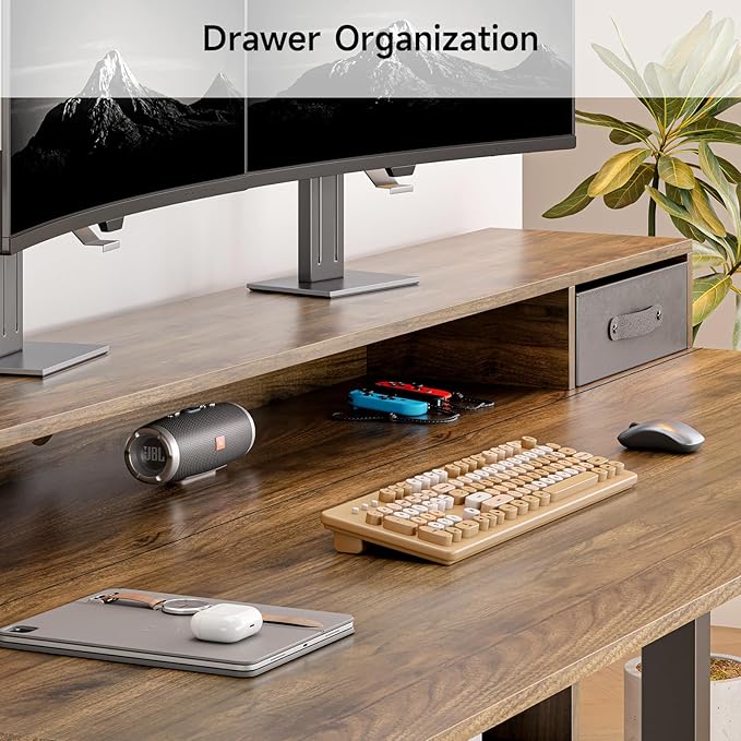 ONBRILL Standing Desk with Drawers 63x24 Inch Electric Stand Up Desk with 3 Drawers and Open Storage Shelf Adjustable Height 28-46 Inches for Home and Computer Workstation Walnut