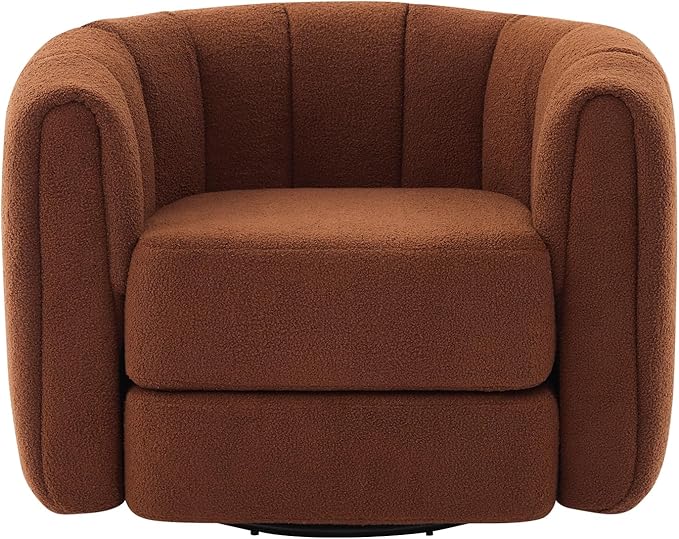 KEIKI Swivel Accent Chair Comfy Upholstered Barrel Armchair for Living Room Brown
