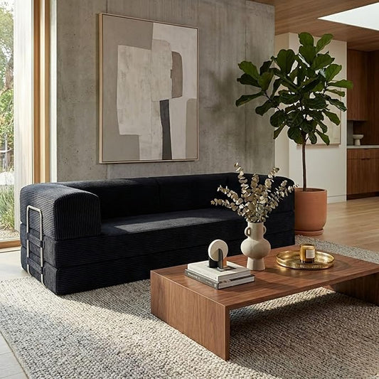 TUFT&ampFINCH 82 Folding Convertible Sofa Bed – 5 in 1 Modular Corduroy Boneless Couch for Living Room Pet-Friendly Cloud Couch Removable Washable Covers CertiPUR US Foam - Black