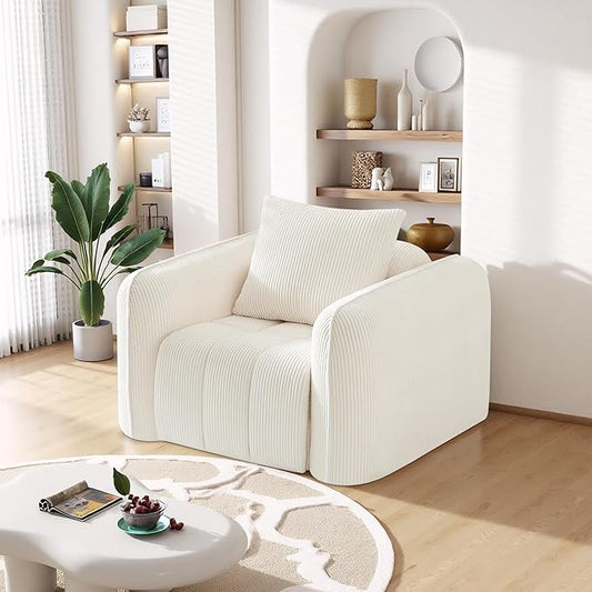 Bean Bag Chair for Adults Boneless Accent Chair Single Sofa Couch Chair Cozy Corduroy Arm Chair for Living Room Lounge Floor Memory Foam Couches for Small Spaces Bedroom Apartment White