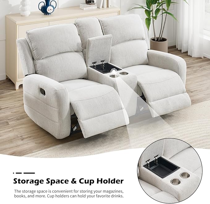 EBELLO Manual Living Room Furniture Reclining Couch Set Soft Fabric Recliner Loveseat and 3 Seat Sofa Couch for Meeting Room Overstuffed Backrest(Loveseat+Sofa)