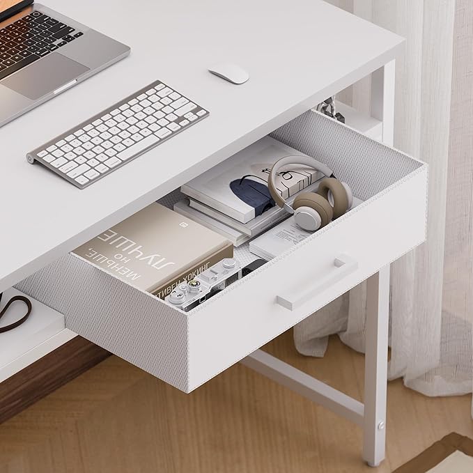 Pamray 32 Inch Small Computer Desk with Drawer and Shelves Simple Study Work Table for Bedroom Red
